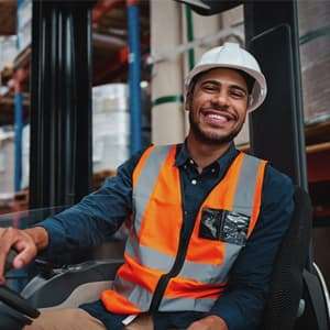 smiling warehouse worker